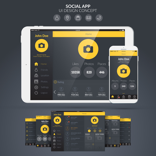 Mobile social app interface design vector 04