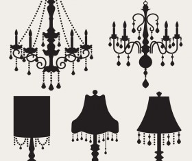 Ornate chandelier vector silhouette set 01
