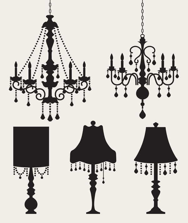 Ornate chandelier vector silhouette set 01