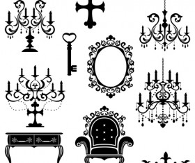 Ornate chandelier vector silhouette set 04