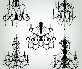 Ornate chandelier vector silhouette set 05