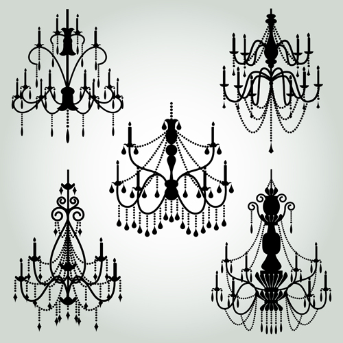 Ornate chandelier vector silhouette set 05