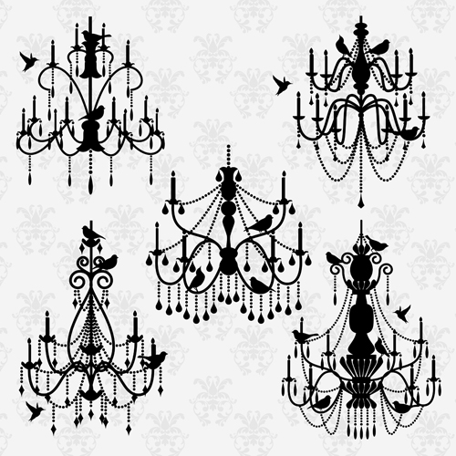 Ornate chandelier vector silhouette set 06