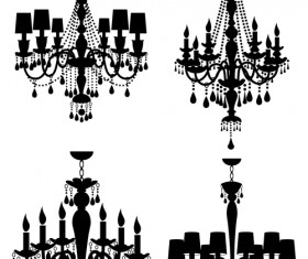 Ornate chandelier vector silhouette set 07
