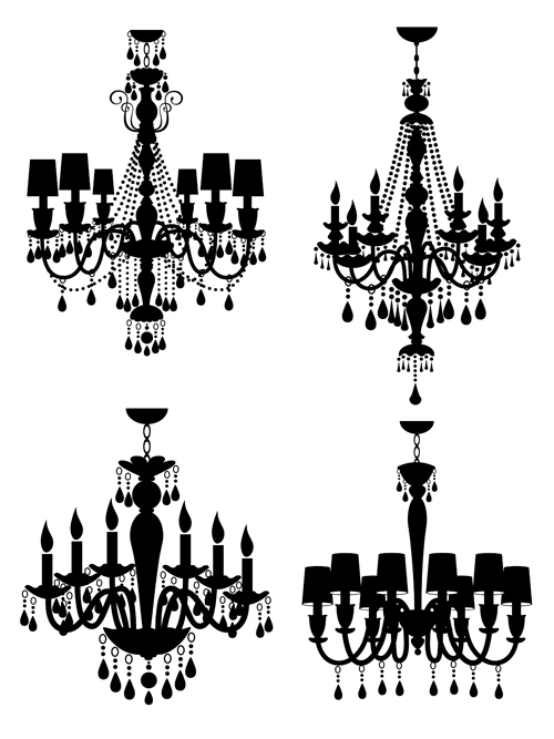 Ornate chandelier vector silhouette set 07