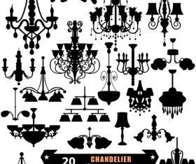 Ornate chandelier vector silhouette set 10