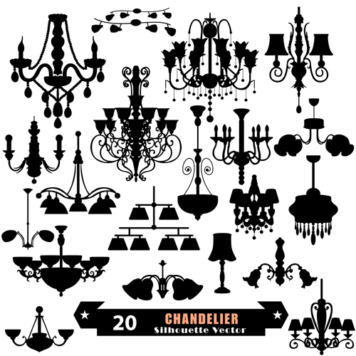 Ornate chandelier vector silhouette set 10