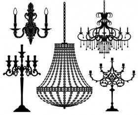 Ornate chandelier vector silhouette set 13