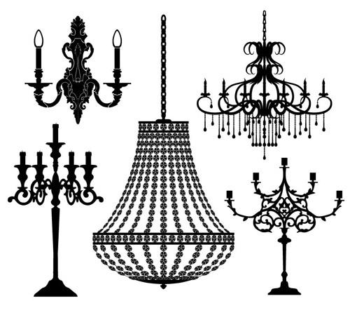 Ornate chandelier vector silhouette set 13