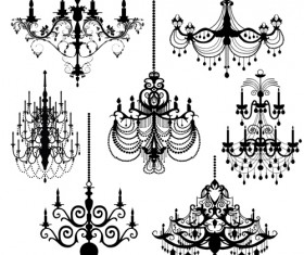 Ornate chandelier vector silhouette set 16