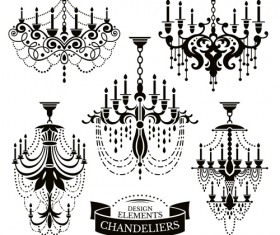 Ornate chandelier vector silhouette set 17