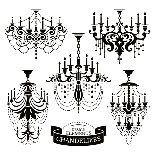 Ornate chandelier vector silhouette set 17