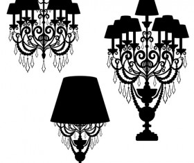 Ornate chandelier vector silhouette set 03 free download