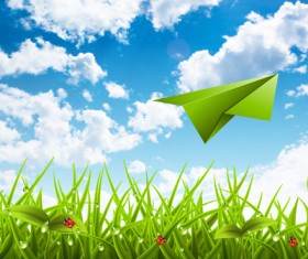 Paper airplane with spring background vector