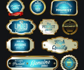Premium quality badge with labels golden vector 01