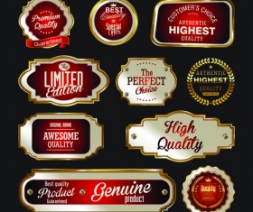Premium quality badge with labels golden vector 02
