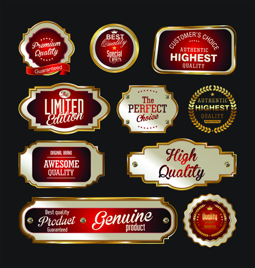 Premium quality badge with labels golden vector 02