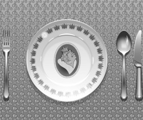 Realistic plates and cutlery vector set 01
