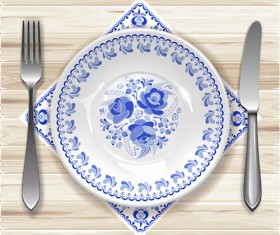 Realistic plates and cutlery vector set 04