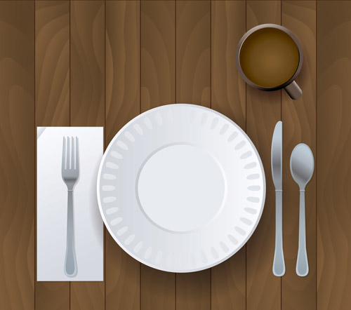 Realistic plates and cutlery vector set 07