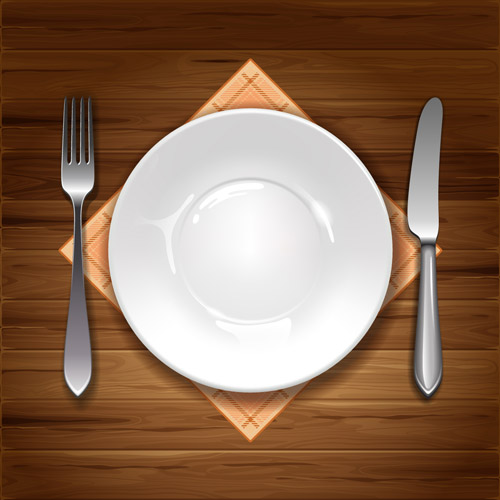 Realistic plates and cutlery vector set 08
