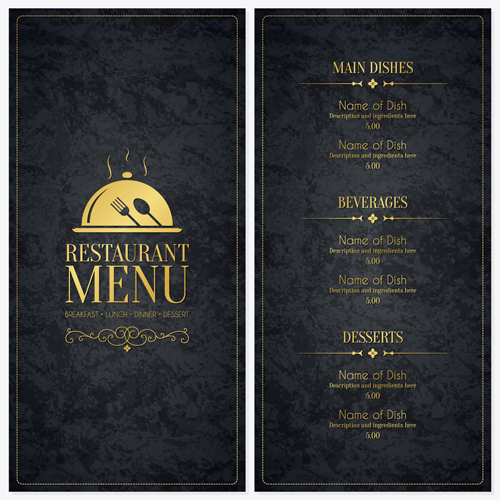 Restaurant menu cover with list vector set 01