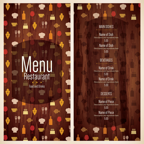 Restaurant menu cover with list vector set 02