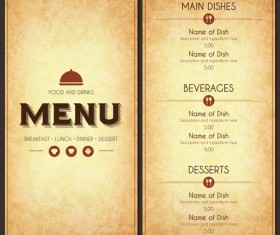 Restaurant menu cover with list vector set 03