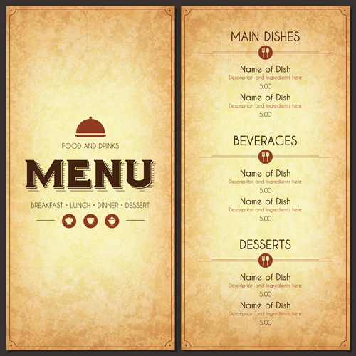 Restaurant menu cover with list vector set 03
