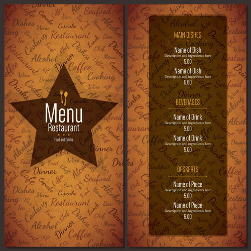 Restaurant menu cover with list vector set 04