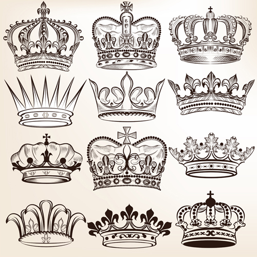 Royal crown vintage design vectors 03