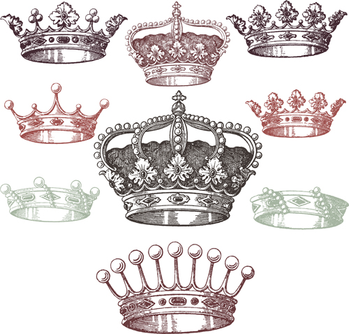 Royal crown vintage design vectors 06