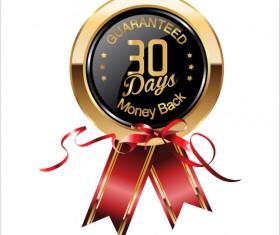 Shiny golden badges with red ribbon vectors 04