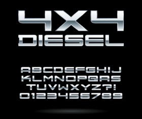 Silver metal alphabet and number vectors