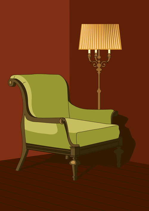 Sofas and lamps vector life material 02