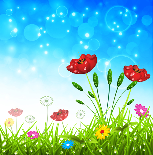 Spring colored flower with halation background vector