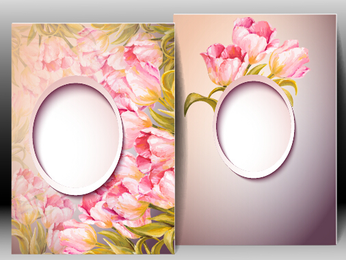 Spring flowers cards set vector 02
