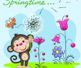 Spring lovely animal cartoon vector 01