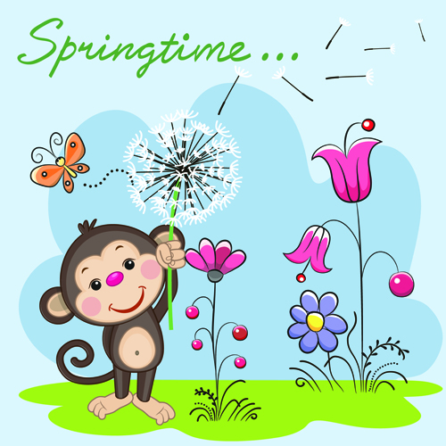 Spring lovely animal cartoon vector 01