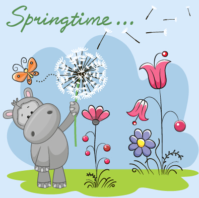 Spring lovely animal cartoon vector 02