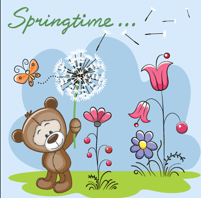 Spring lovely animal cartoon vector 03