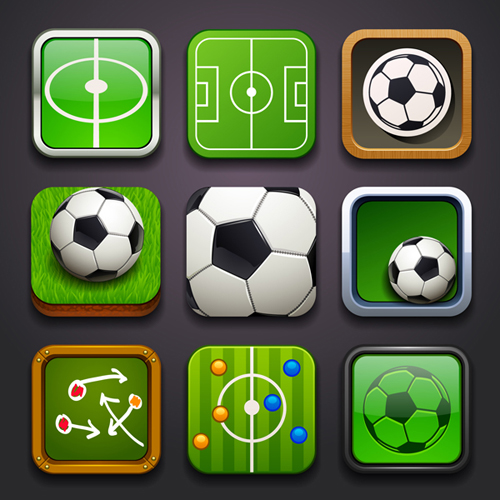 Square soccer balls icons vector set