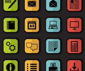 Square stylish flat icons vectors set 02