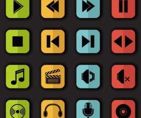 Square stylish flat icons vectors set 03