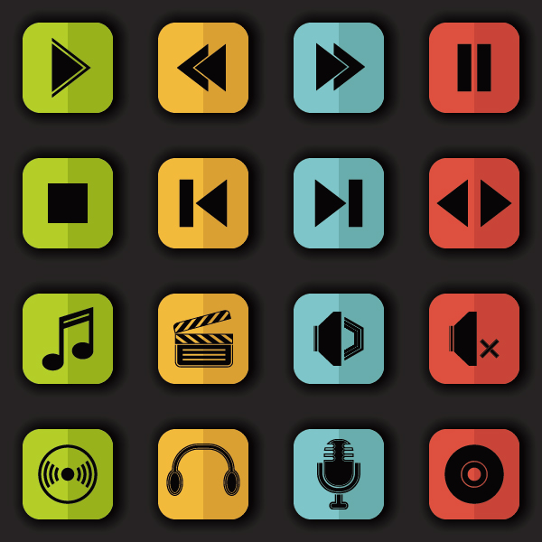 Square stylish flat icons vectors set 03