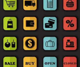 Square stylish flat icons vectors set 04