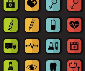 Square stylish flat icons vectors set 05