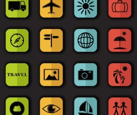 Square stylish flat icons vectors set 06