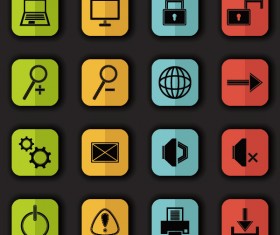 Square stylish flat icons vectors set 07
