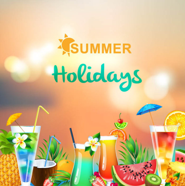 Summer holiday blurs background with drink vector